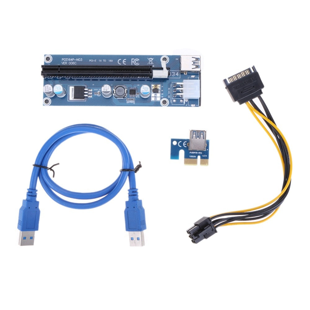 Upgraded USB 3.0 PCIe PCI-E PCI Express Riser Card 1x To 16x Extender Adapter w/ 15pin to 6PIN Power Cable For BTC Miner - ebowsos