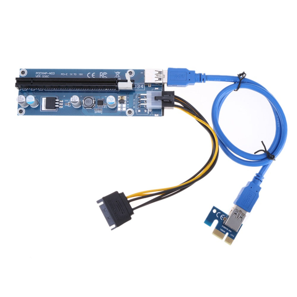 Upgraded USB 3.0 PCIe PCI-E PCI Express Riser Card 1x To 16x Extender Adapter w/ 15pin to 6PIN Power Cable For BTC Miner - ebowsos