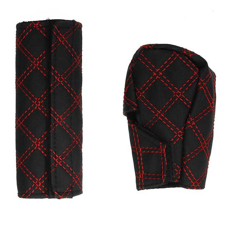2Pcs/Set Universal Manual Car Leather Hand Brake Shift Knob Cover Gear Case Car Interior Decor Car Hand Brake Covers Case - ebowsos