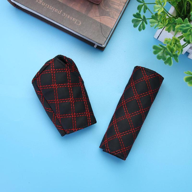 2Pcs/Set Universal Manual Car Leather Hand Brake Shift Knob Cover Gear Case Car Interior Decor Car Hand Brake Covers Case - ebowsos