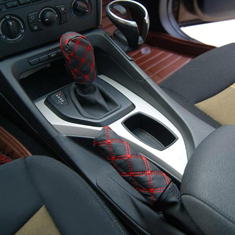 2Pcs/Set Universal Manual Car Leather Hand Brake Shift Knob Cover Gear Case Car Interior Decor Car Hand Brake Covers Case - ebowsos