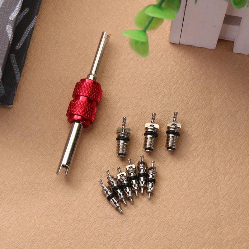 9pcs Air Conditioning Valve Cores+1pc Remover Tool A/C System Repair Kit Tool Auto Air Conditioning Assortment Remover - ebowsos