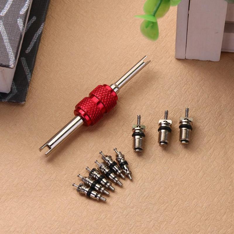 9pcs Air Conditioning Valve Cores+1pc Remover Tool A/C System Repair Kit Tool Auto Air Conditioning Assortment Remover - ebowsos