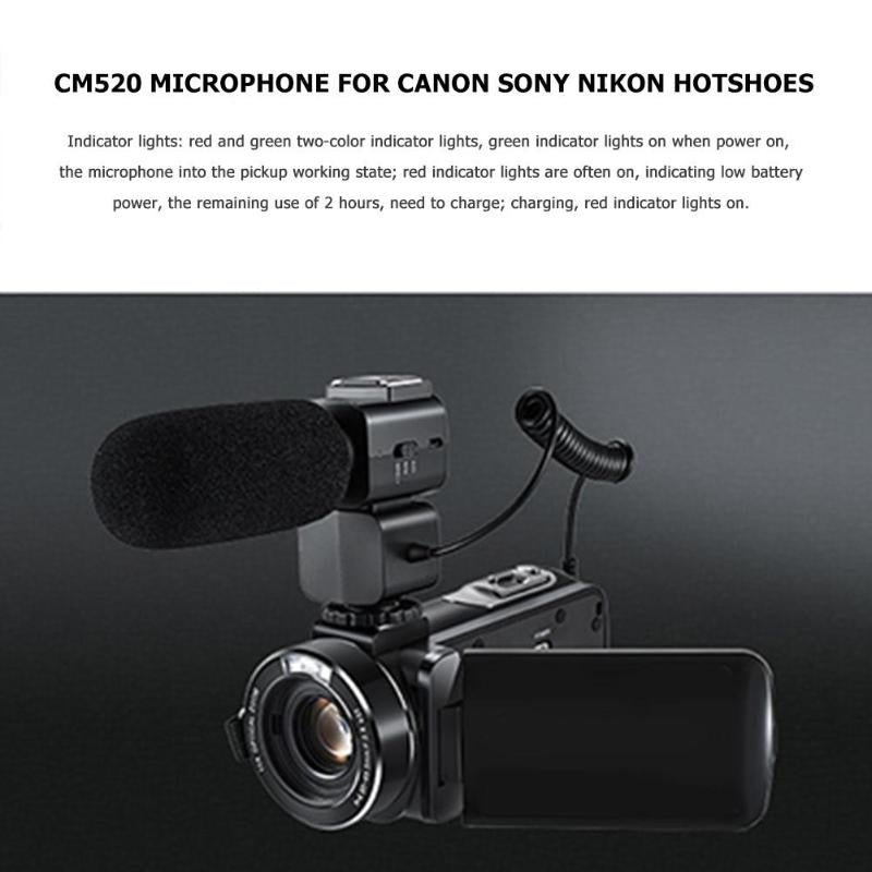 Camera Microphone CM520 External Microphone Super Cardioid Uni-diectivity Electret Condenser Mic for Canon Nikon Hot Shoe - ebowsos