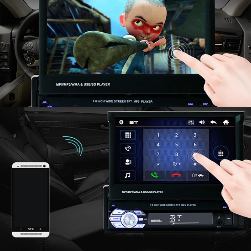 DC 12V Universal 7 inch Telescopic LCD Screen Car MP5 Player Handsfree Bluetooth MP3 Audio Video Player Reversing Monitor - ebowsos