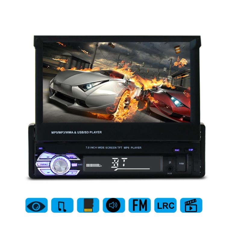 DC 12V Universal 7 inch Telescopic LCD Screen Car MP5 Player Handsfree Bluetooth MP3 Audio Video Player Reversing Monitor - ebowsos