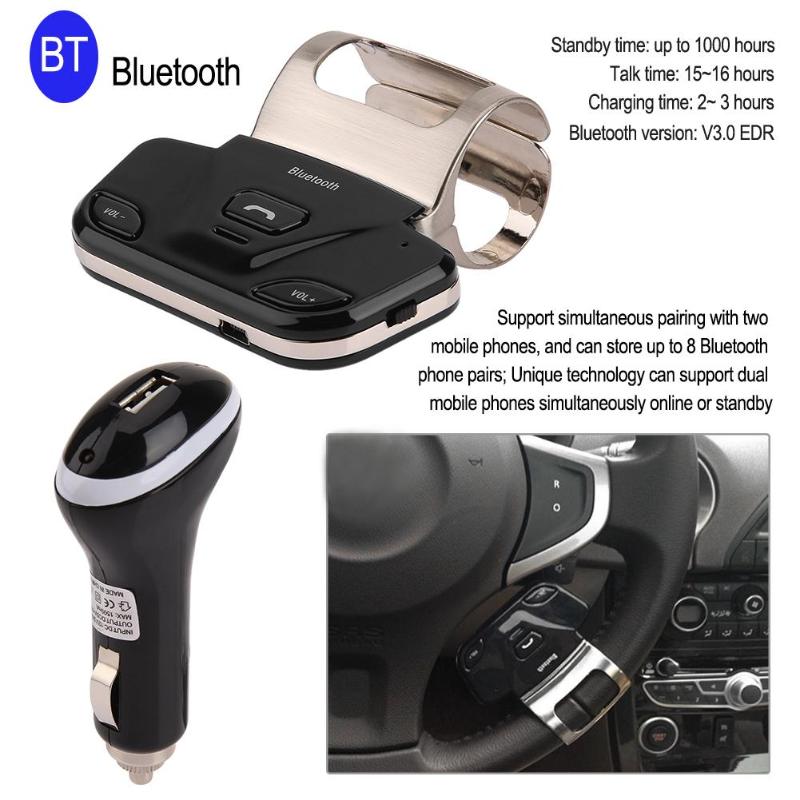 Portable Car Steering Wheel Controller Wireless Bluetooth Car Kit Hands-free Speakerphone MP3 Audio Music Player Charger - ebowsos