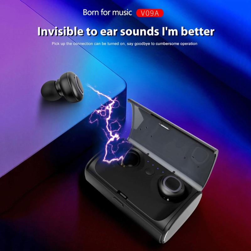 V09A TWS Mini Wireless Bluetooth Earphones Heavy Bass Stereo Sport Earbuds Headset With Charging Case For iPhone Samsung - ebowsos