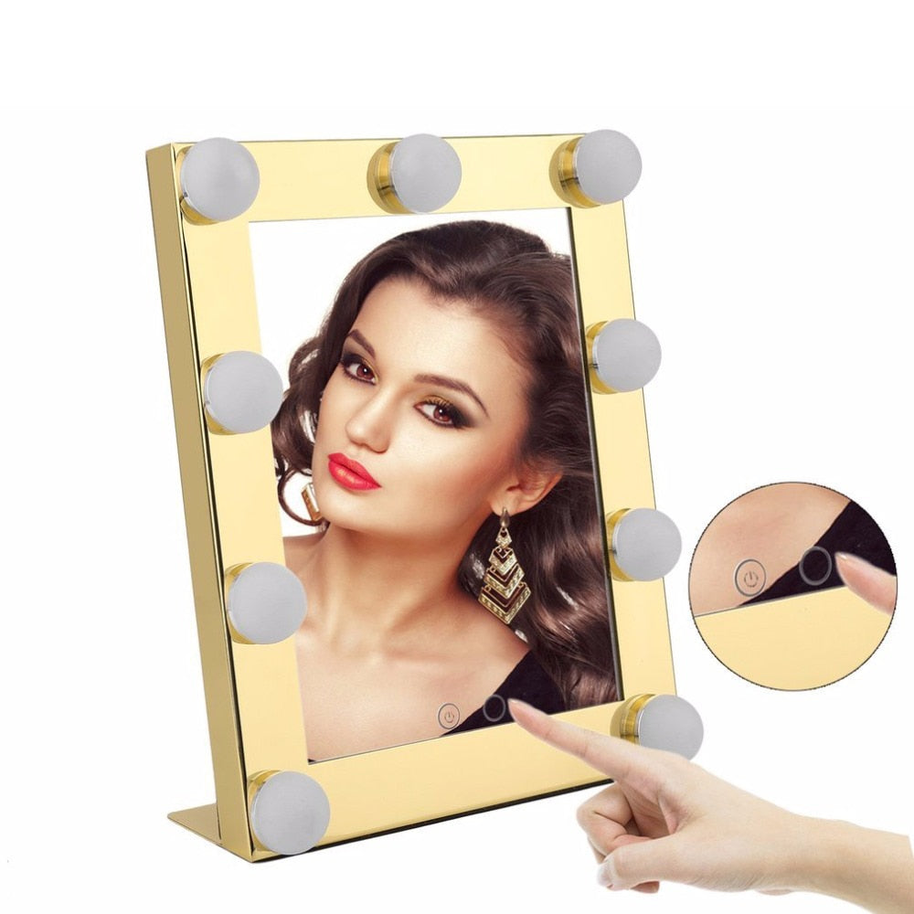 Vanity Tabletops Lighted Makeup Mirror With 9 LED Bulb Lights Dimmer Beauty Cosmetic Mirror Portable Touch Screen Mirrors Tool - ebowsos