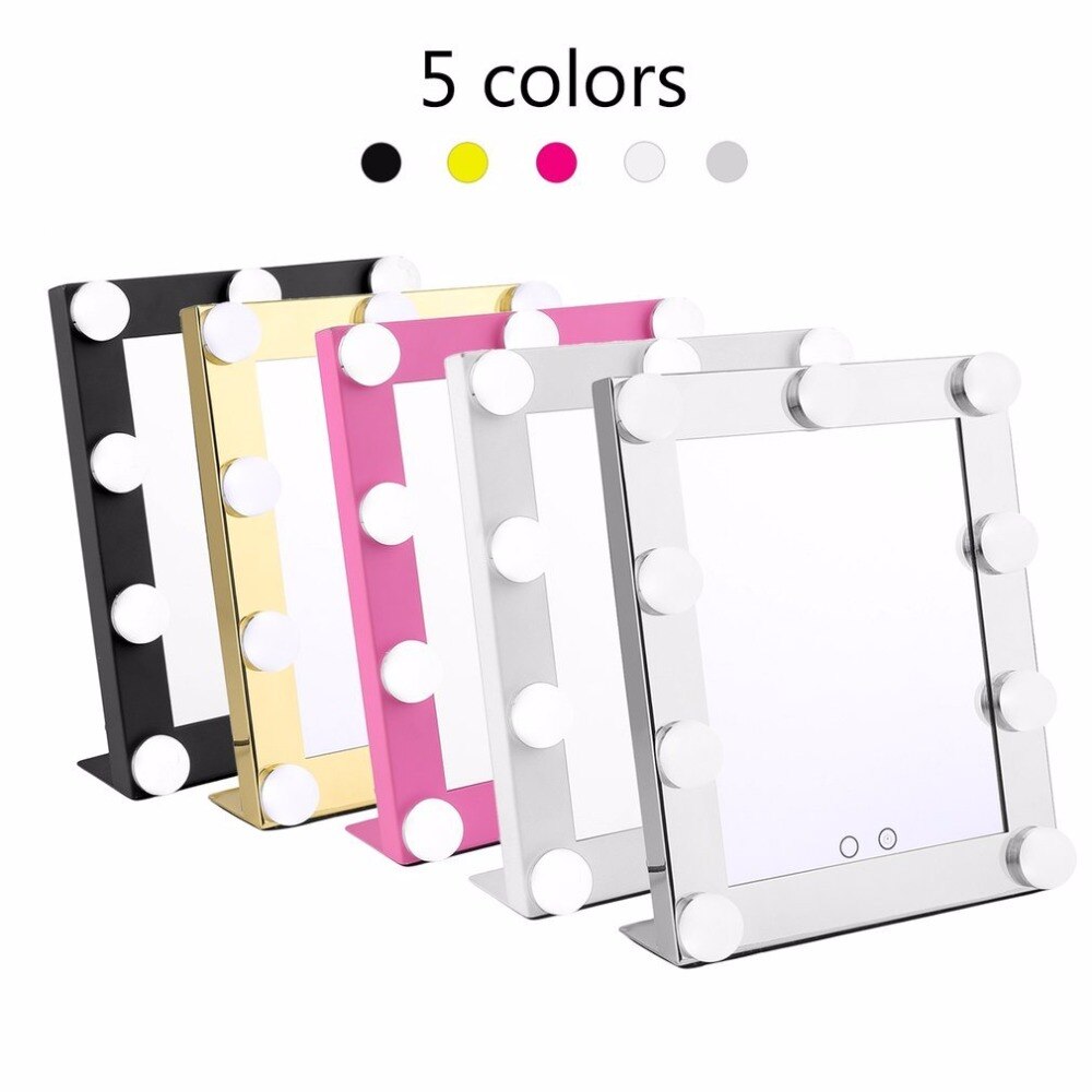 Vanity Tabletops Lighted Makeup Mirror With 9 LED Bulb Lights Dimmer Beauty Cosmetic Mirror Portable Touch Screen Mirrors Tool - ebowsos