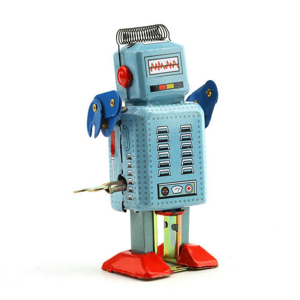 Vintage Mechanical Clockwork Wind Up Toys Walking Radar Robot Tin Toy Retro Vintage Gift Kids Children Toys With Key-ebowsos