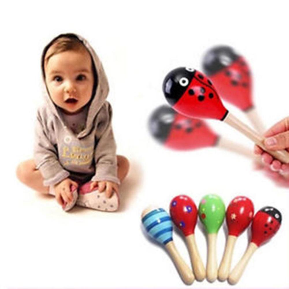 1 PC Random Color New Colorful Toddler Rattle Cute Baby Kids Sound Music Gift Musical Wooden Toys Handbell Dropshipping-ebowsos