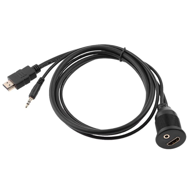 Waterproof HDMI+3.5mm AUX Male to Female 1m Panel Flush Mount Cable for Automobiles Motorcycle Boat High Quality - ebowsos
