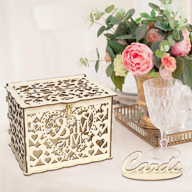 Wedding Card Box Baby Shower Decorations Vintage Card Box with Lock DIY Wedding Gift Card Boxes Money Boxes For Festivals - ebowsos
