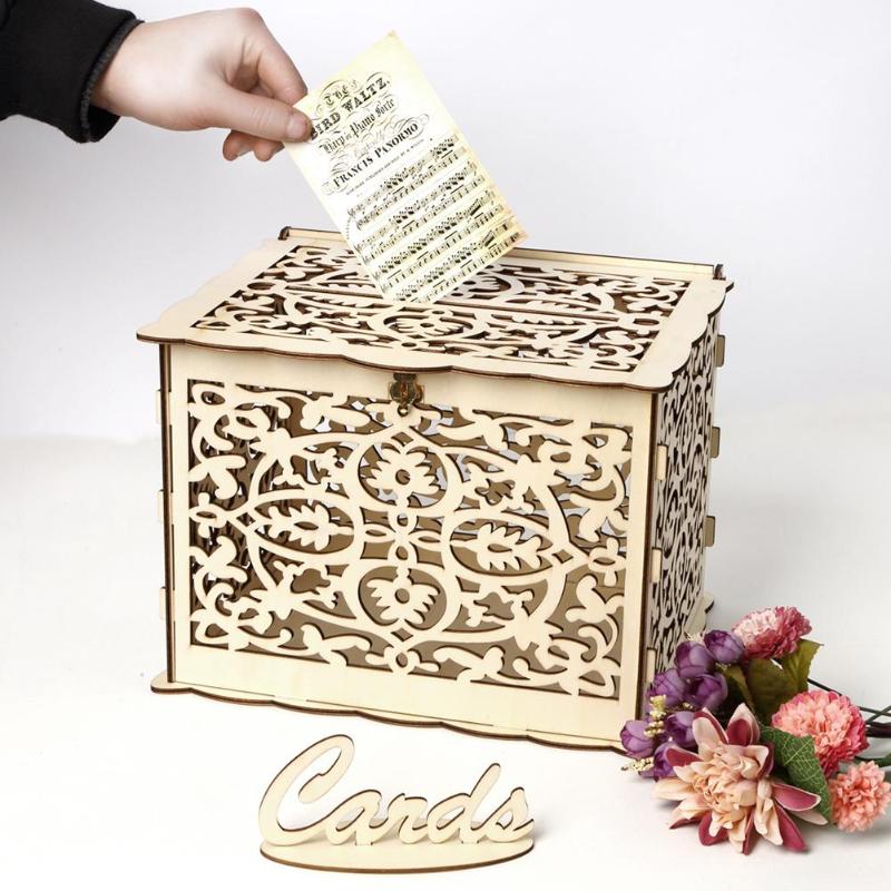 Wedding Card Box Baby Shower Decorations Vintage Card Box with Lock DIY Wedding Gift Card Boxes Money Boxes For Festivals - ebowsos