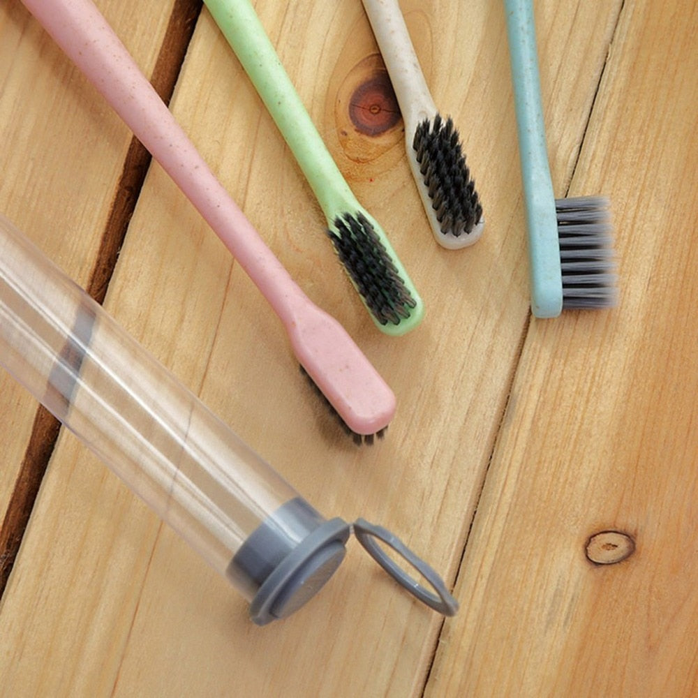 Wheat Straw Toothbrush Round tube packaging Soft Slim Bamboo Charcoal Bristle Brush Adult Kids Teeth Brush K-888-XP - ebowsos