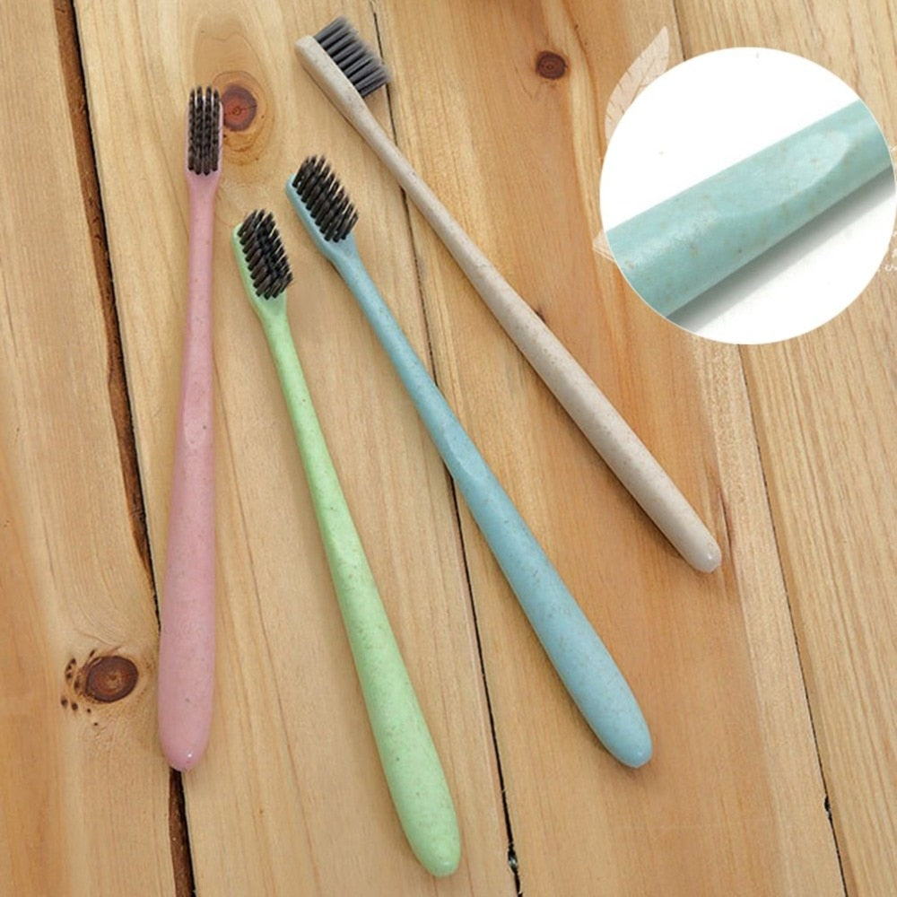 Wheat Straw Toothbrush Tooth Cleaning Brush Soft Slim Bamboo Charcoal Bristle Brush Adult Kids Teeth Brush K-866 - ebowsos