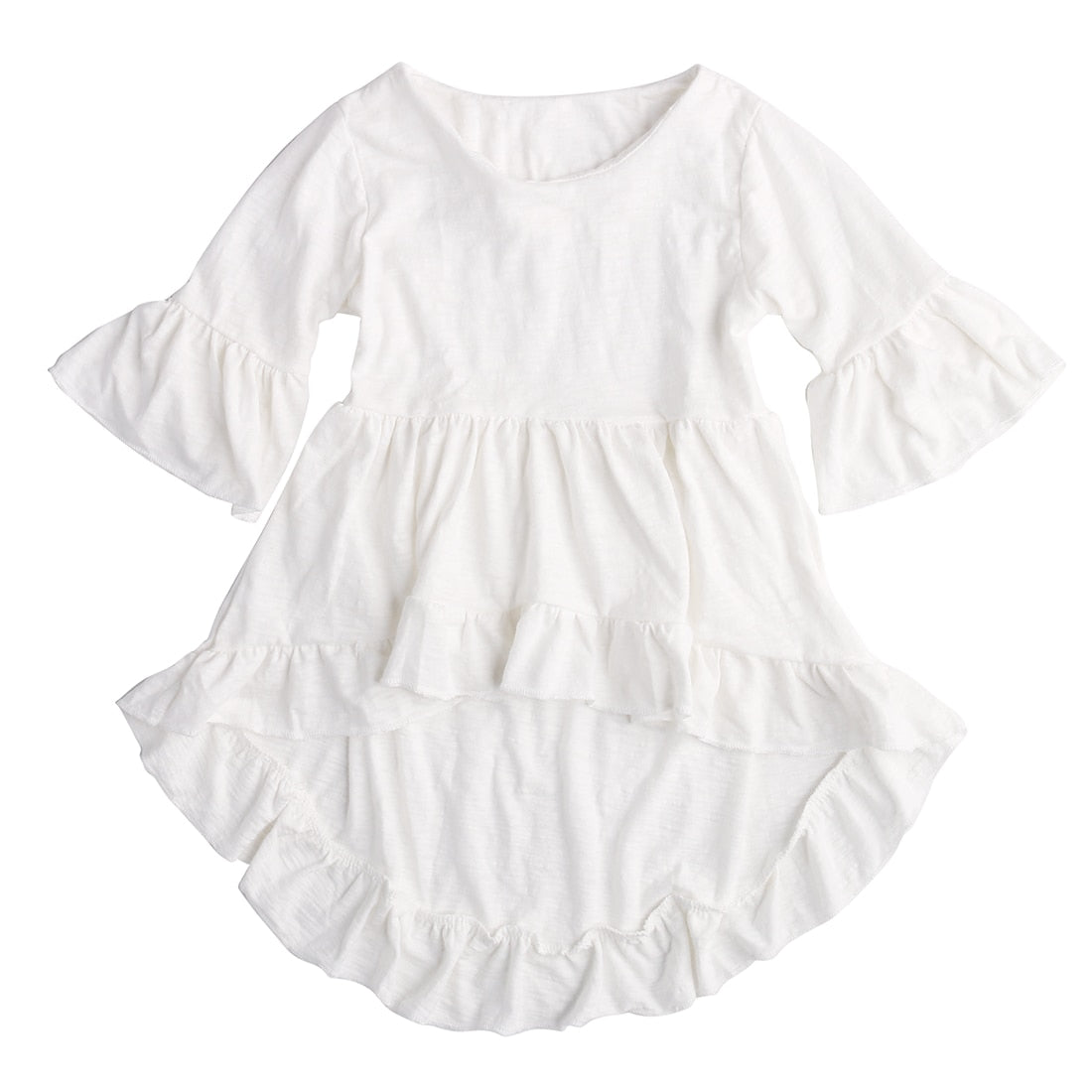 White Baby Girls Dress Frills Flare Sleeve Top T-Shirt Party Ruffles Hem Dresses 1-6Y - ebowsos