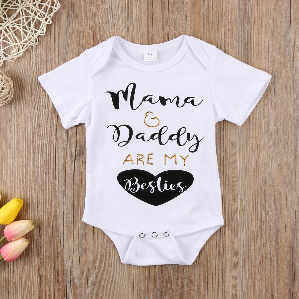 White Cute Letter Baby Girl Infant Cotton Daddy's Short Sleeve Cotton Bodysuits Jumpsuit Playsuit Clothes Outfit - ebowsos