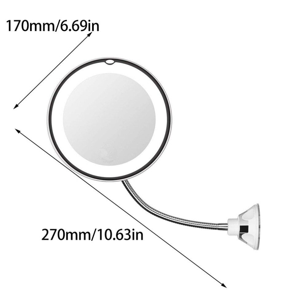 White Round Flexible Illuminated Mirror 10 Times Magnification With Bendable Neck Lightweight Portable - ebowsos