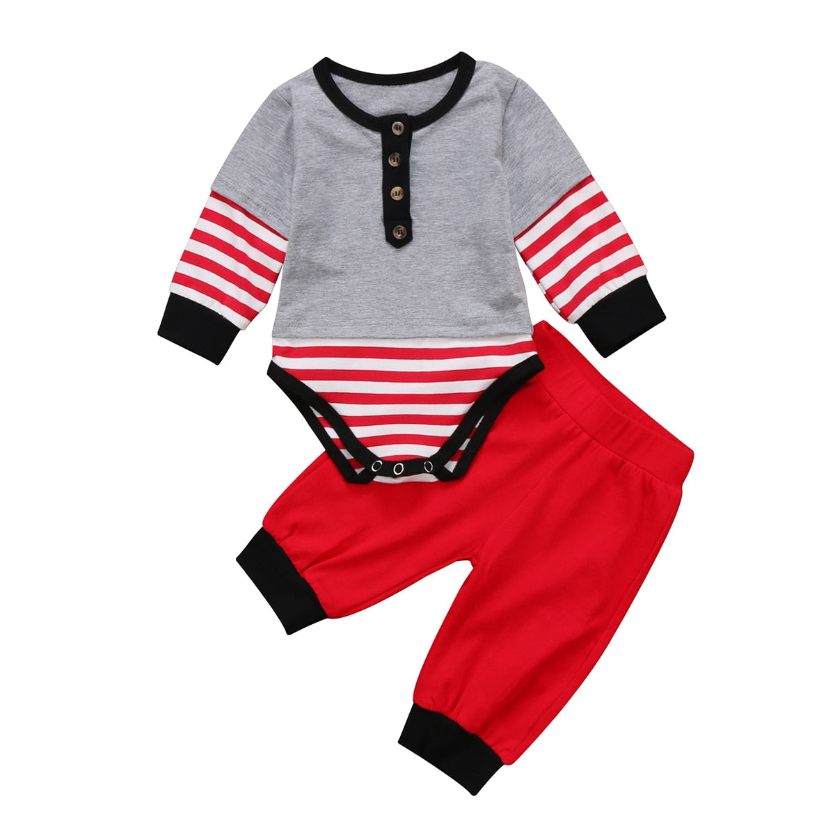 Winter Children Clothing Baby Boys Stripe Long Sleeve Cotton Top Romper Jumpsuit Pants Outfits Set Clothes - ebowsos