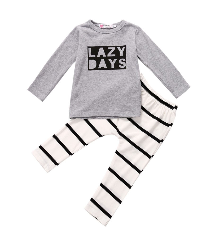 Winter Children Clothing Cute Newborn Baby Boys Girls Clothes Cotton Long Sleeve Tops Striped Pants 2Pcs Outfits Set - ebowsos