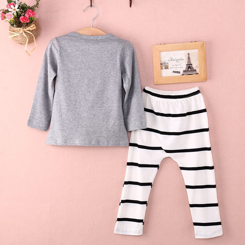 Winter Children Clothing Cute Newborn Baby Boys Girls Clothes Cotton Long Sleeve Tops Striped Pants 2Pcs Outfits Set - ebowsos