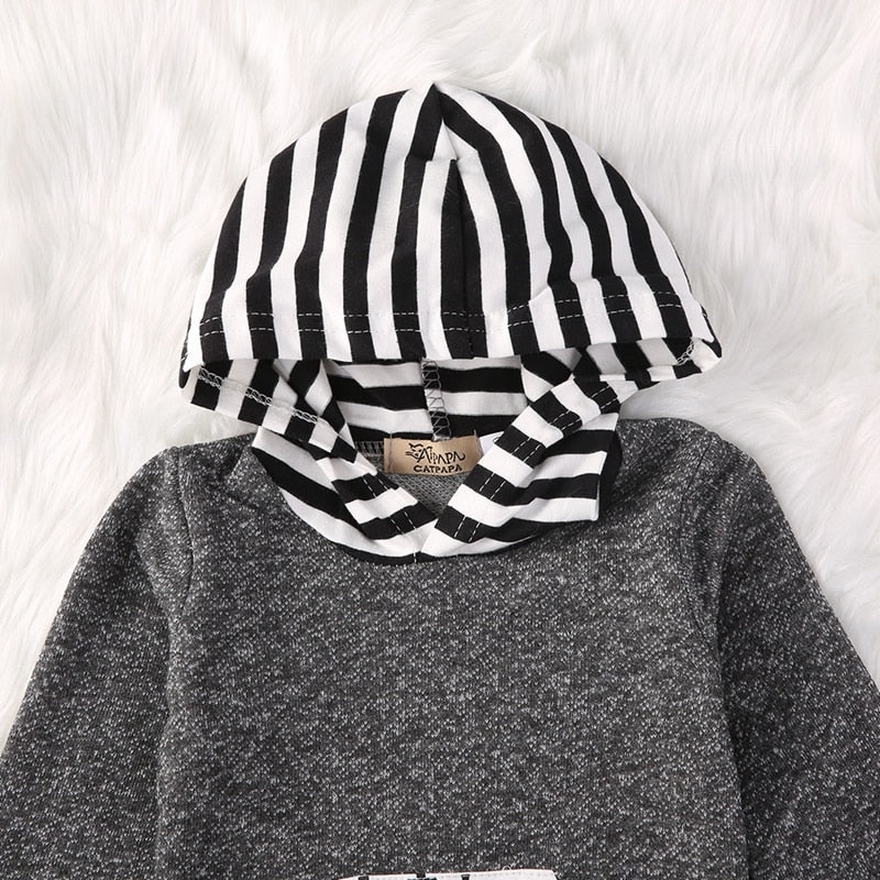 Winter Clothing Kids Baby Boy Hooded Striped Coat Cotton Long Sleeve Sweatshirt +Pants Outfits 2PCS Clothes Set - ebowsos