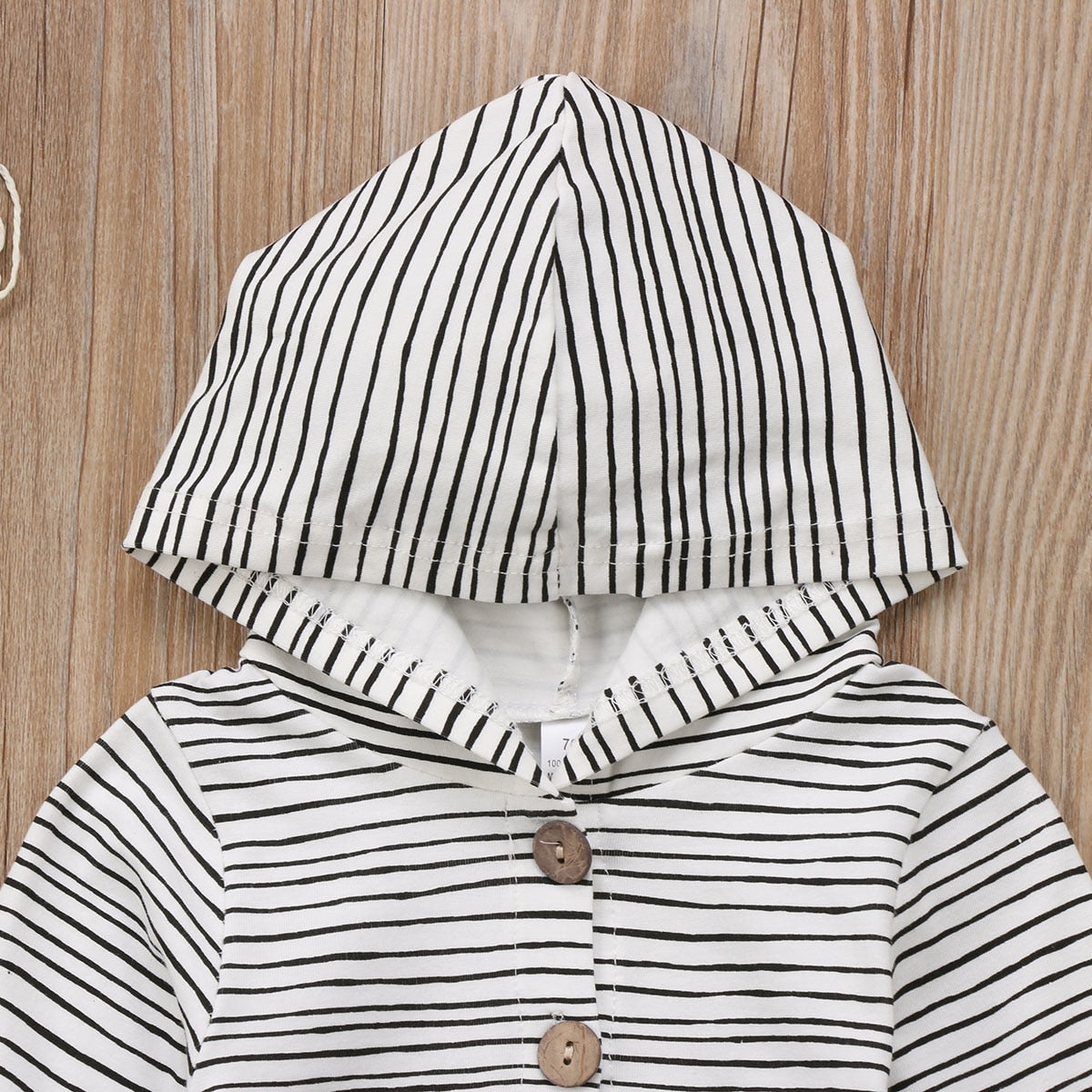 Winter Striped Baby Boy Girl Warm Infant Romper Jumpsuit Long Sleeve Hooded Clothes Sweater Outfit - ebowsos