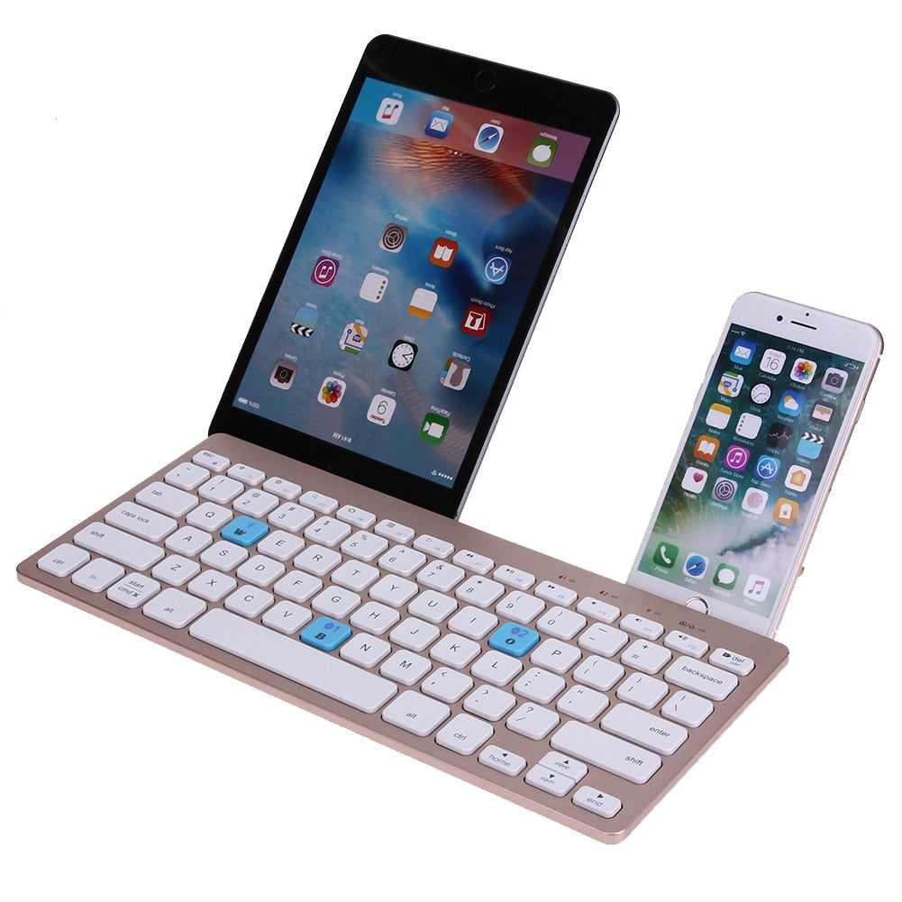 Wireless Bluetooth Keyboard Metal Ultra Thin Wireless Bluetooth 3.0 Portable Keyboard with Phone Holder - ebowsos