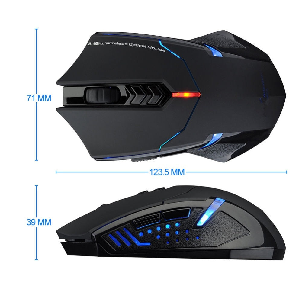 Wireless Mouse 2400 DPI Adjustable 2.4G Professional Gaming Mouse 7 Buttons Scroll Wheel LED Mice For PC Computer Laptop - ebowsos