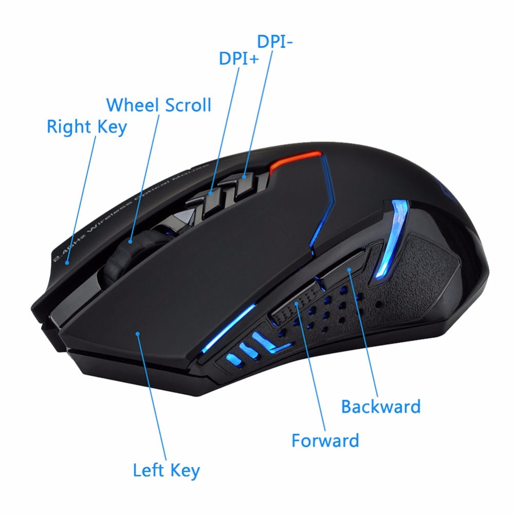 Wireless Mouse 2400 DPI Adjustable 2.4G Professional Gaming Mouse 7 Buttons Scroll Wheel LED Mice For PC Computer Laptop - ebowsos