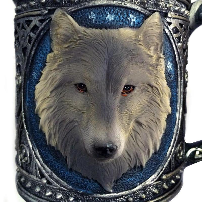 Wolf Head Mug 3D Resin Stainless Steel Water Cup Animal Drinking Mug Supply - ebowsos