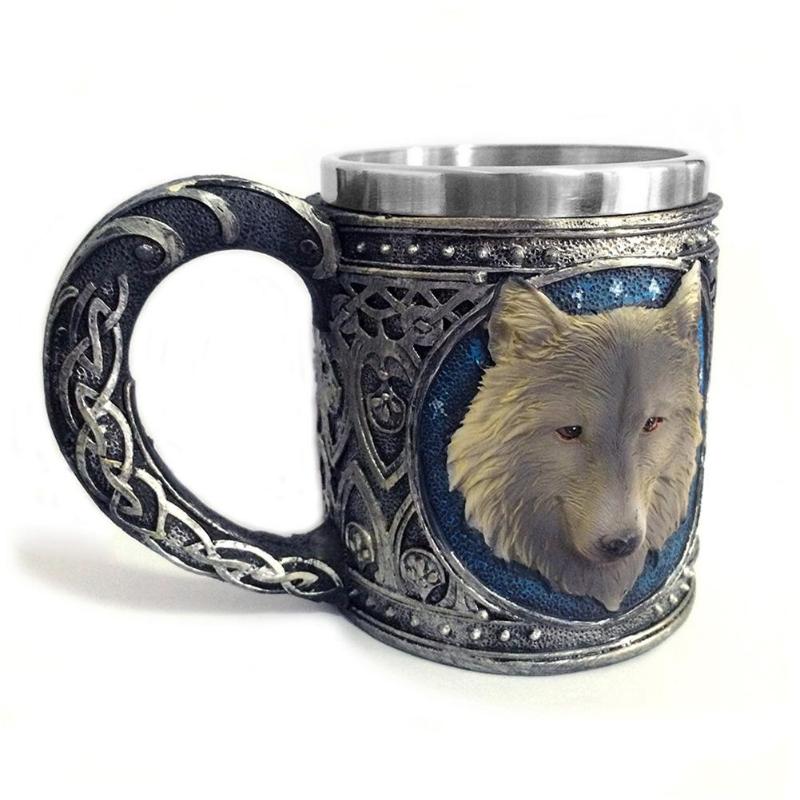 Wolf Head Mug 3D Resin Stainless Steel Water Cup Animal Drinking Mug Supply - ebowsos
