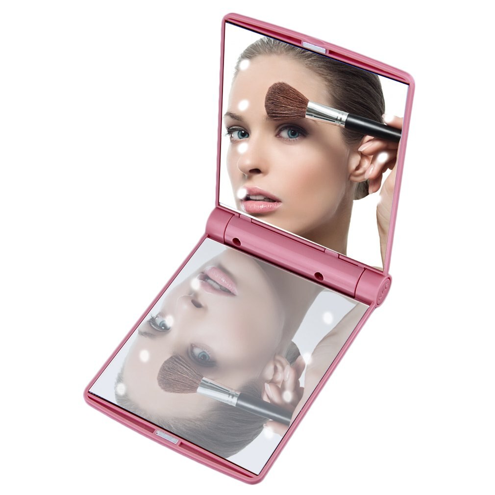 Women Foldable Makeup Mirrors Tool Lady Cosmetic Hand Folding Portable Compact Pocket Mirror 8 LED Lights Lamps Dropshipping - ebowsos