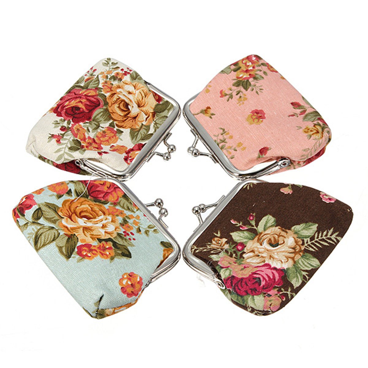 Women Roses Floral Fabric Clip Mini Small Coin Pocket Purse Bag Clutch - ebowsos