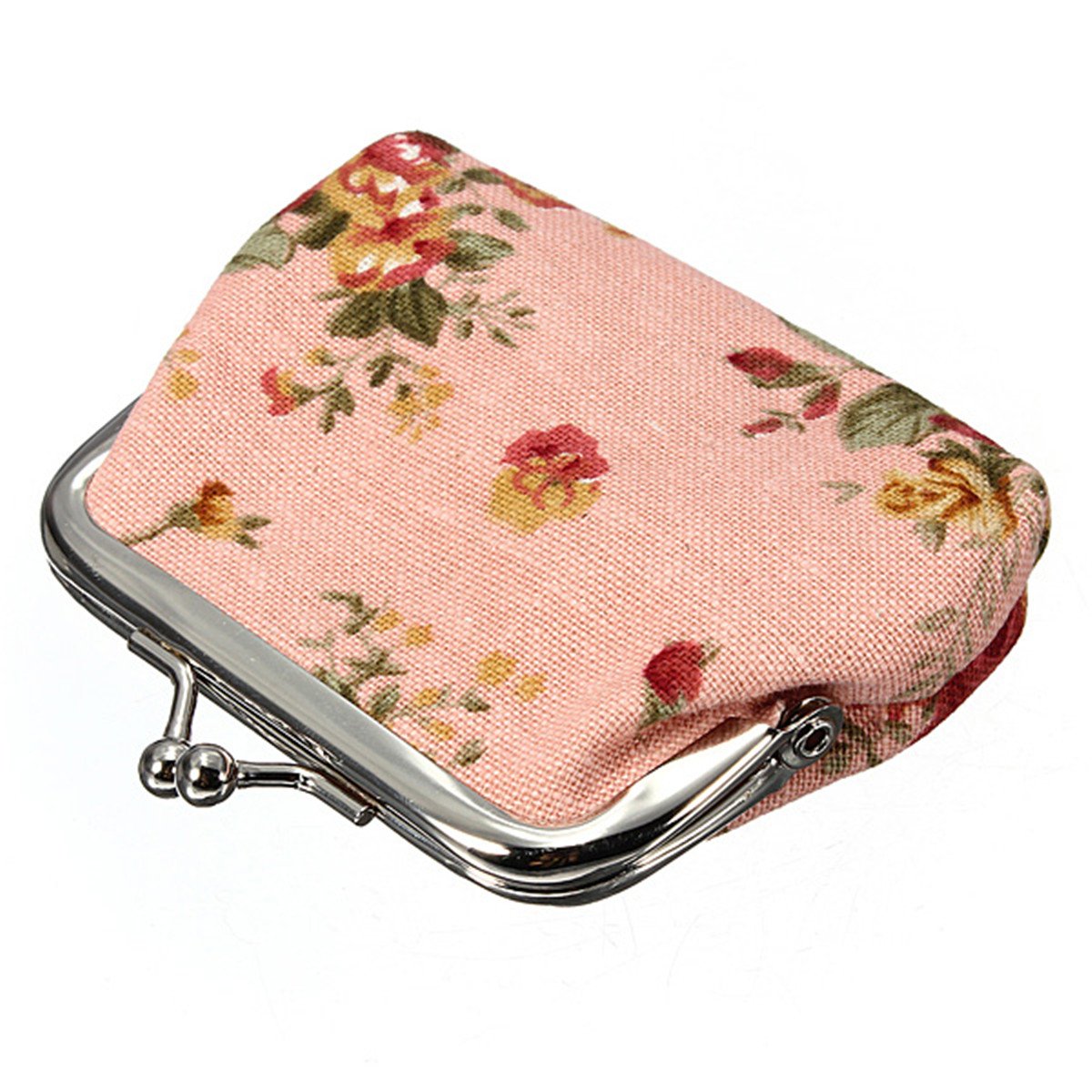Women Roses Floral Fabric Clip Mini Small Coin Pocket Purse Bag Clutch - ebowsos