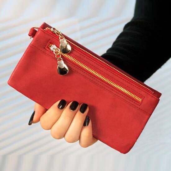 Women Wallets Hot Fashion Multifunctional PU Leather Clutch Lady Purse Phone bag red - ebowsos