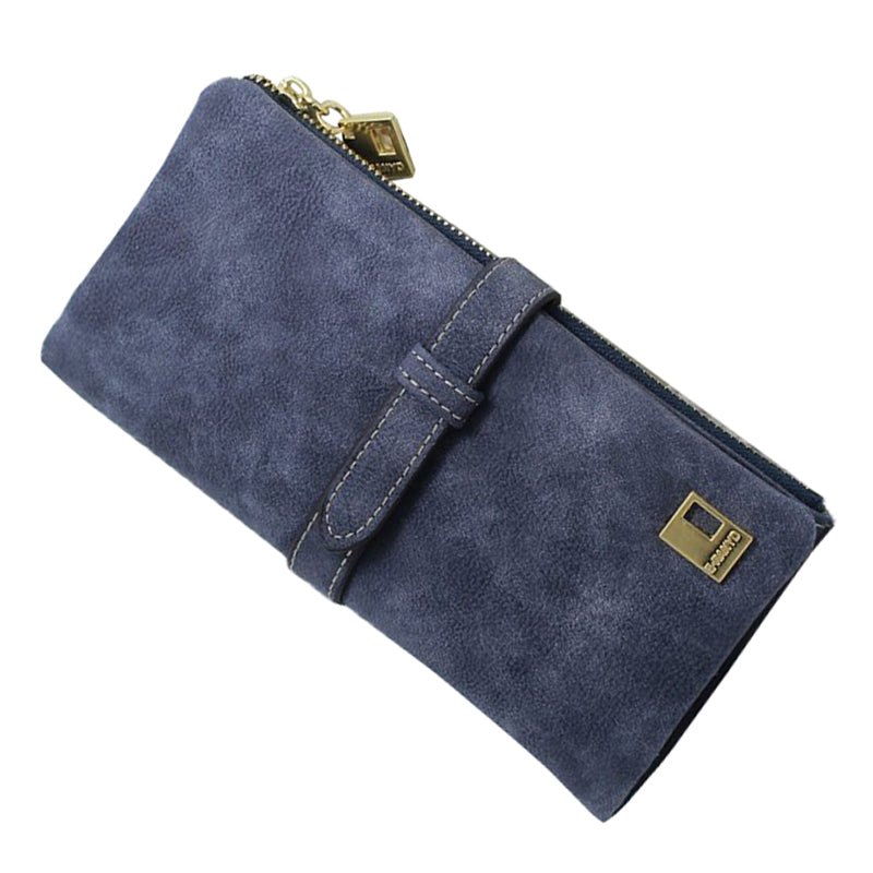 Women Wallets fashion trends pumping frosted multi-card pu leather two fold wallet lady Ms. Long purse card Black - ebowsos