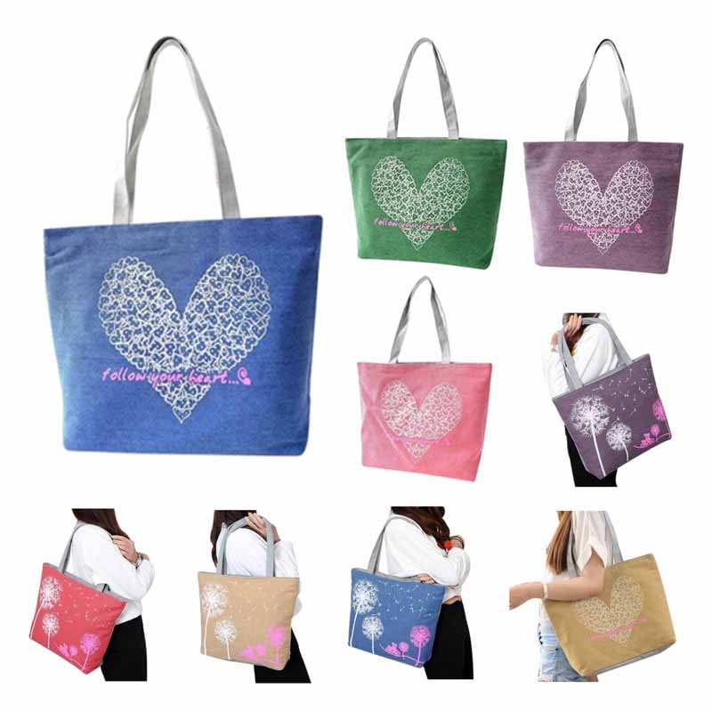 Women's Canvas Totes Beach Large Shopping Bag Shoulder Handbag - ebowsos