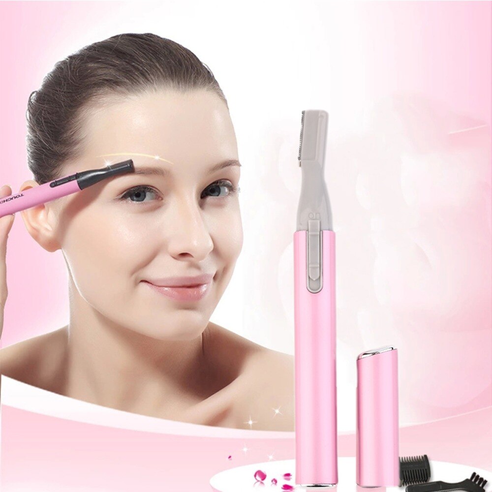 Women's Plastic Pink Electric Eyebrow Trimmer Lady Eyebrow Shaver Legs Eyebrow Shaper Trimmer Mini Hair Remover Makeup Tool - ebowsos
