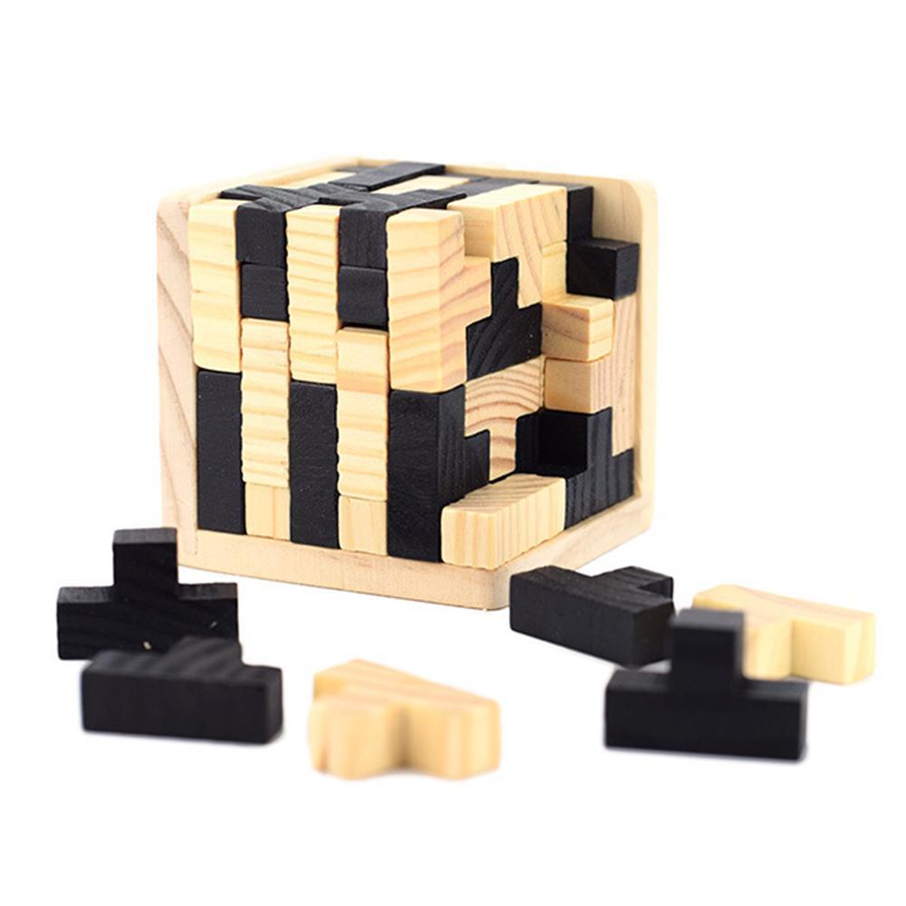 Wooden 3D Puzzle Luban Interlocking Toys IQ Brain Practice Educational & Learning Wooden Cube Puzzle Toys for Children Adults-ebowsos