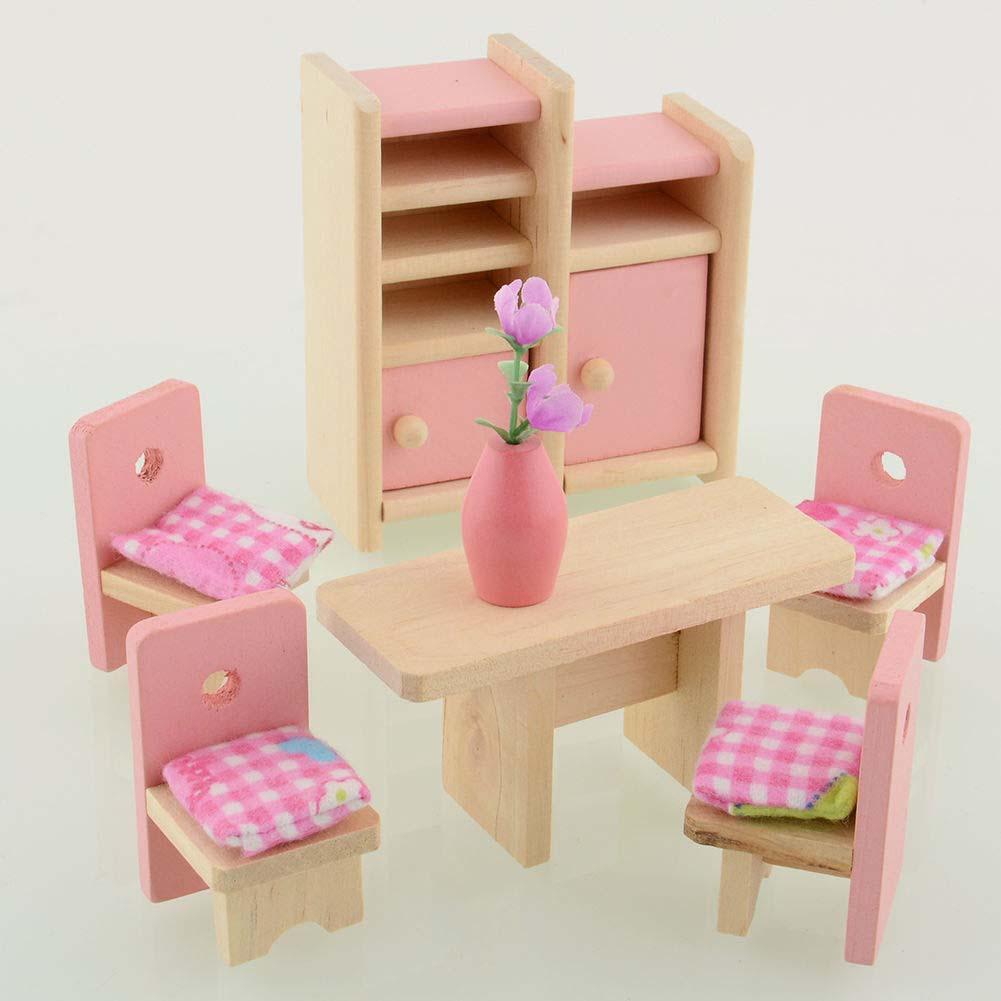 Wooden Doll Dinning House Furniture Dolls Dollhouse High Quality Toys Miniature For Kids Play Pretend Home Toy Holiday Gifts-ebowsos