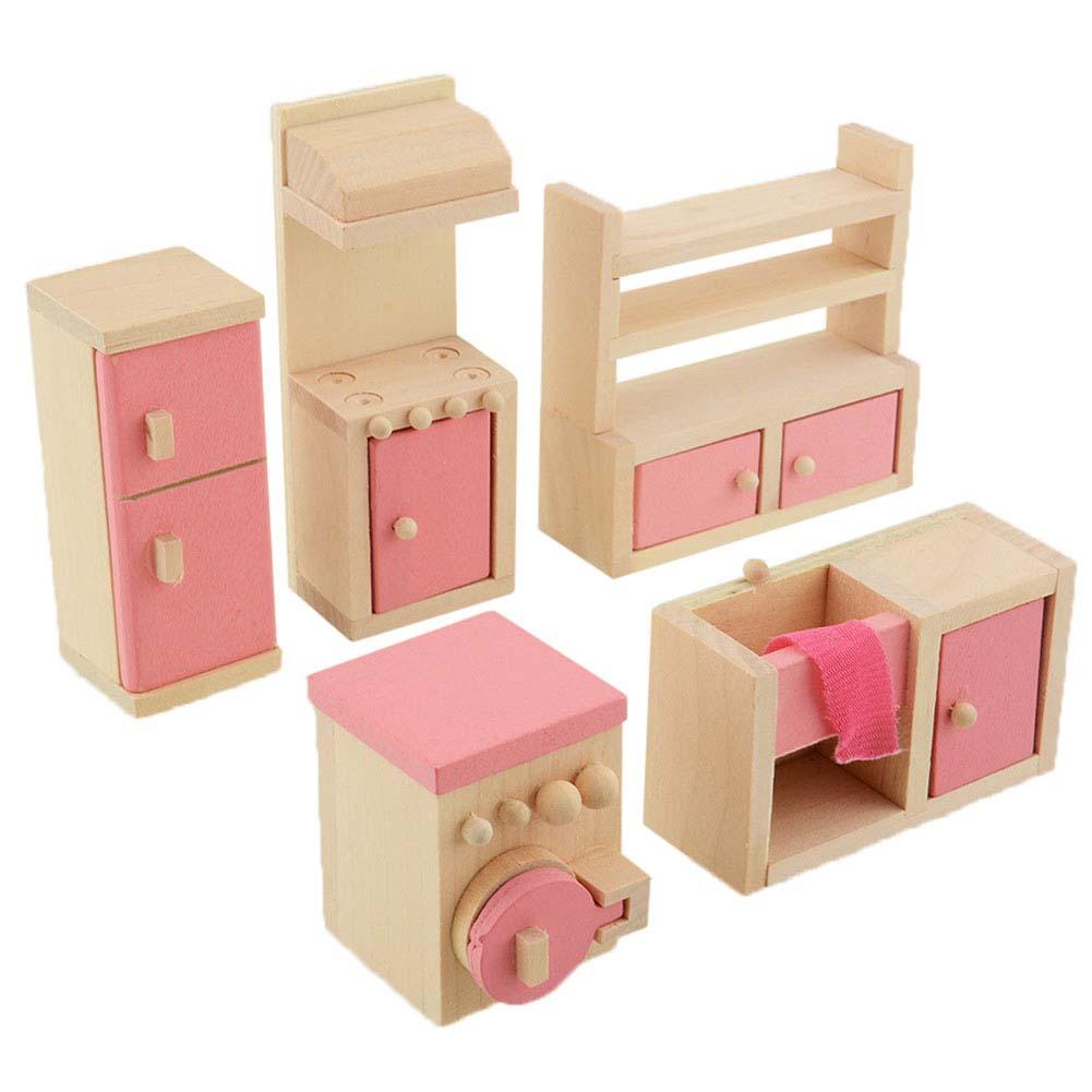 Wooden Doll kitchen House Furniture Kids Play Toy Design Dollhouse Miniature Learning & Educational Children Holiday Gifts-ebowsos