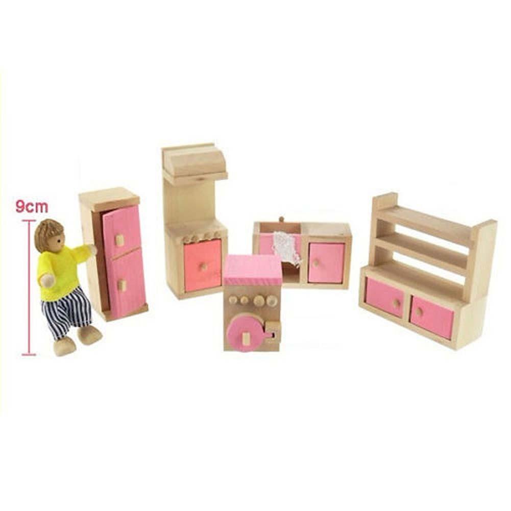 Wooden Doll kitchen House Furniture Kids Play Toy Design Dollhouse Miniature Learning & Educational Children Holiday Gifts-ebowsos
