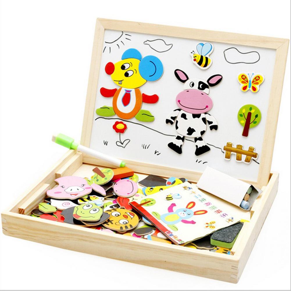 Wooden Double Side Drawing Writing Board Magnetic Puzzle Game Toy Set for Boys Children Kids 2in1 Wooden White/Black-ebowsos