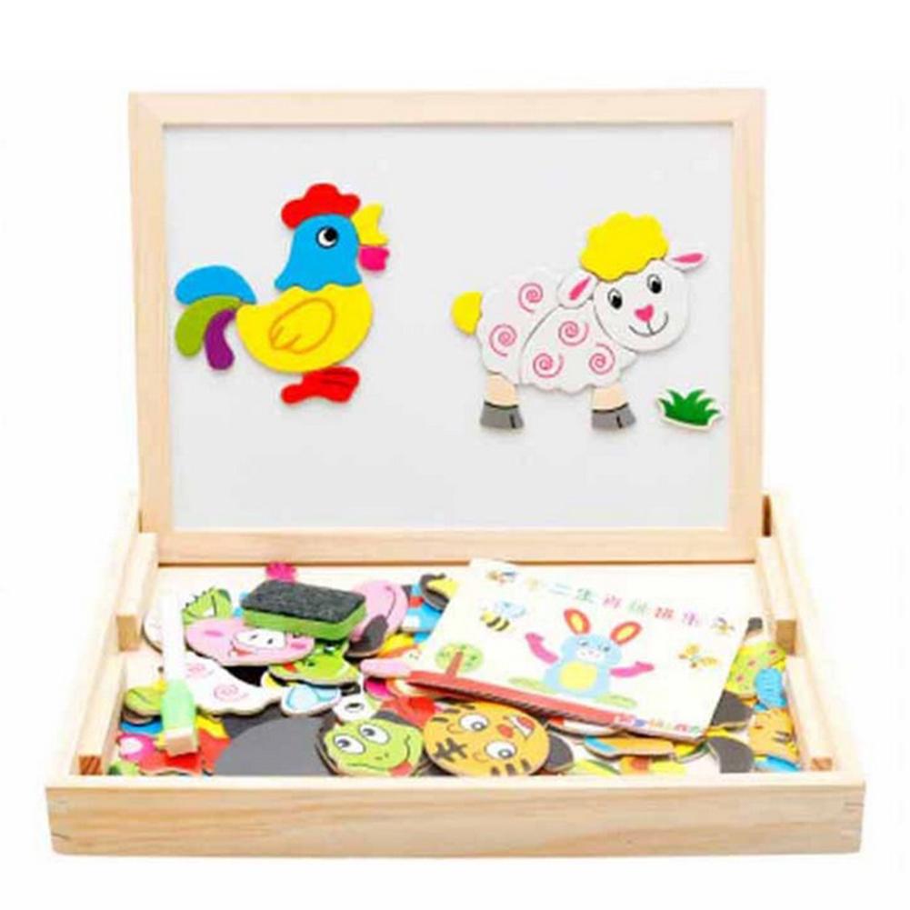 Wooden Double Side Drawing Writing Board Magnetic Puzzle Game Toy Set for Boys Children Kids 2in1 Wooden White/Black-ebowsos