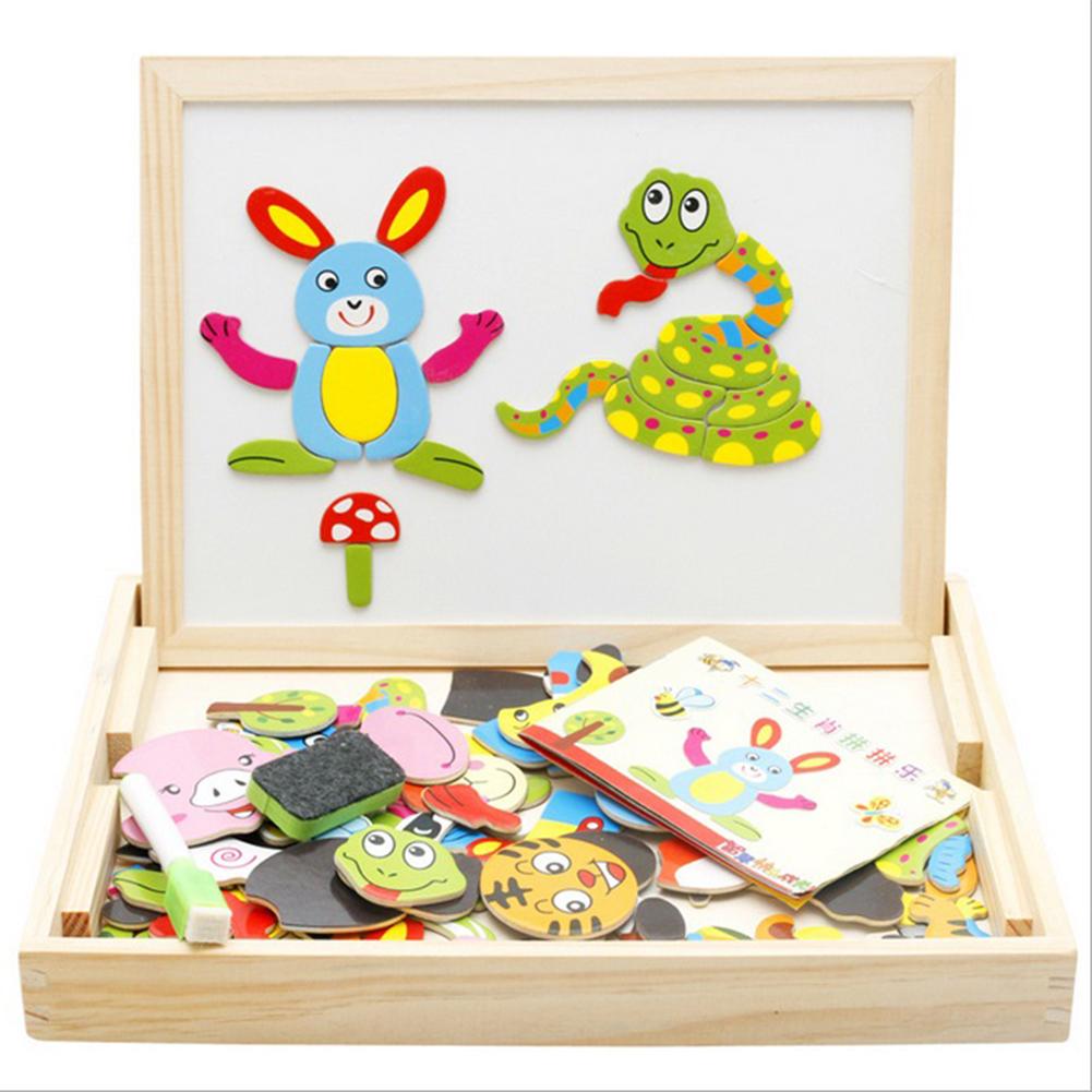 Wooden Drawing Writing Board Magnetic Puzzle Double Easel Toy Kid Sketchpad Gift Children Intelligence Educational Development-ebowsos