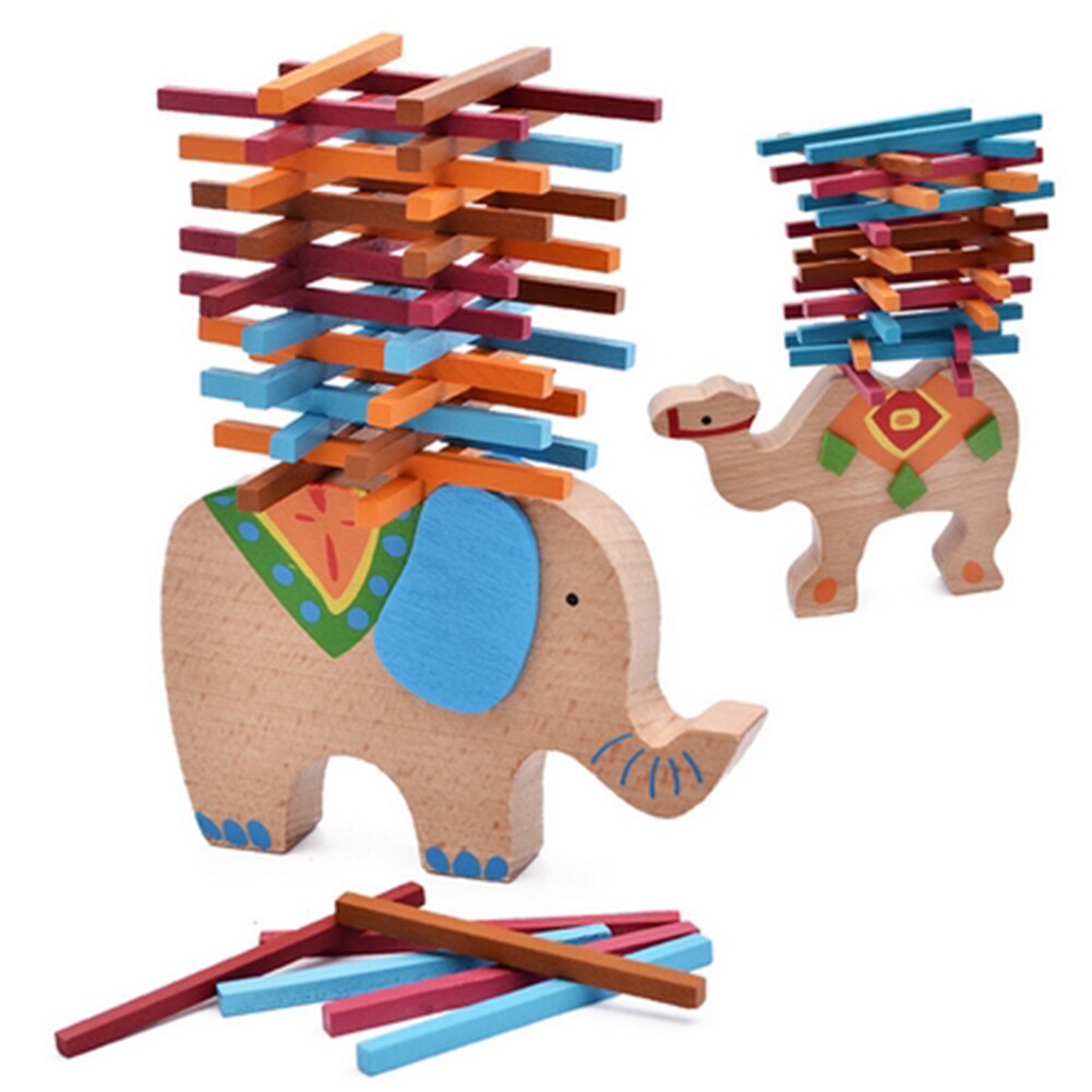 Wooden Elephant/Camel Balancing Blocks Toy Creative DIY Educational Beech Wood Balance Game Blocks Toy-ebowsos