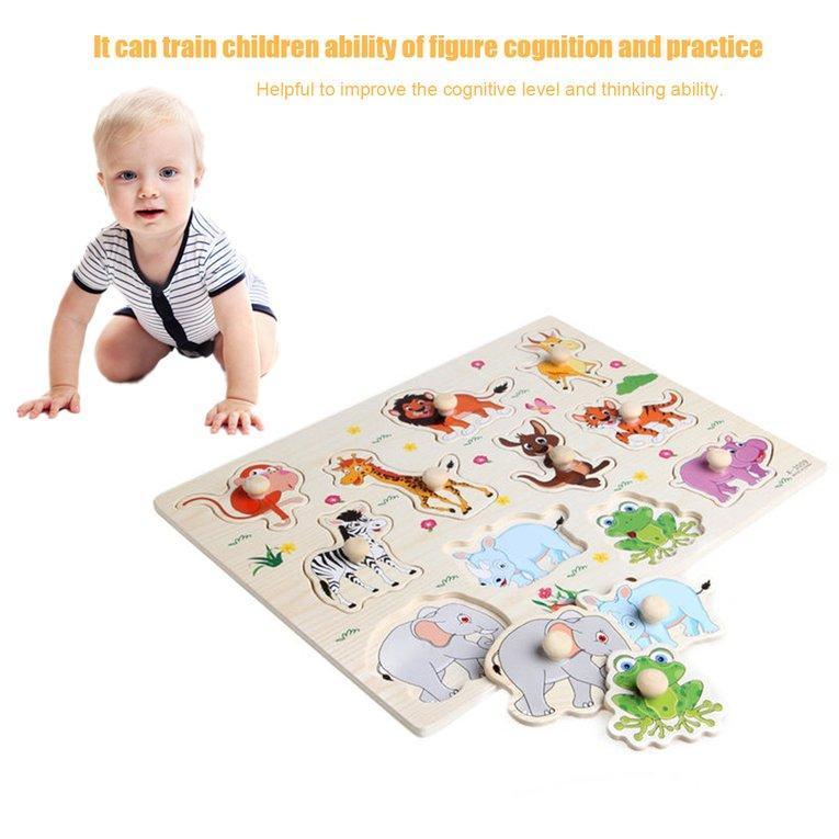 Wooden Hand Grab Board Puzzle Wooden Toys For Child Cartoon Animal Fruit Wood Jigsaw Kids Baby Early Educational Learning Toy-ebowsos